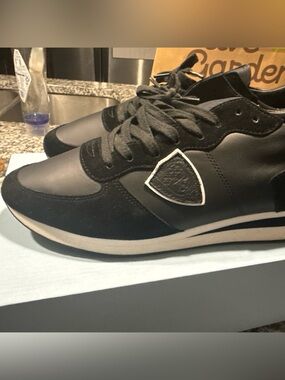 Men's Black Philippe Model Leather-Trim Sneakers